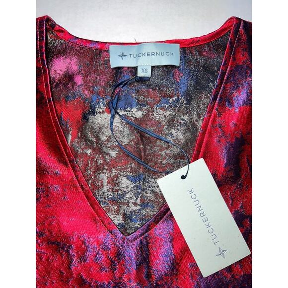 Tuckernuck Shirt Womens Size XS Purple Pink Jacquard Blouse Top 3/4 Bell Sleeves - Picture 5 of 15